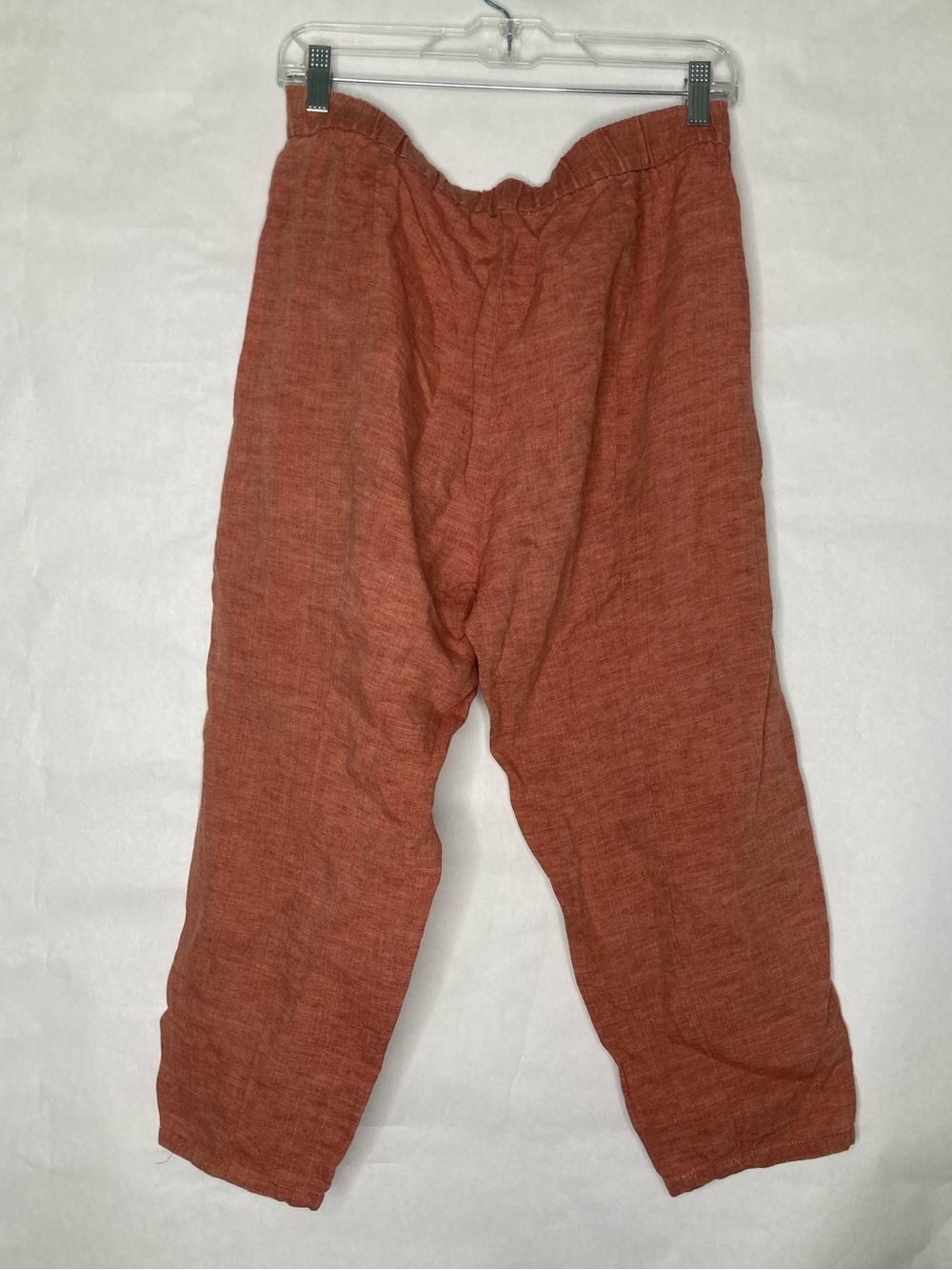 Eileen Fisher Petite Medium Organic Linen Pants Clay Elastic Waist Wide Leg PM - Picture 6 of 7